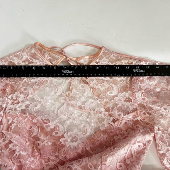 Vtg Alfred Angelo Party Dress Lace Pink Big Bow Puff Sleeve Back Open Womens S/M - Picture 7 of 15